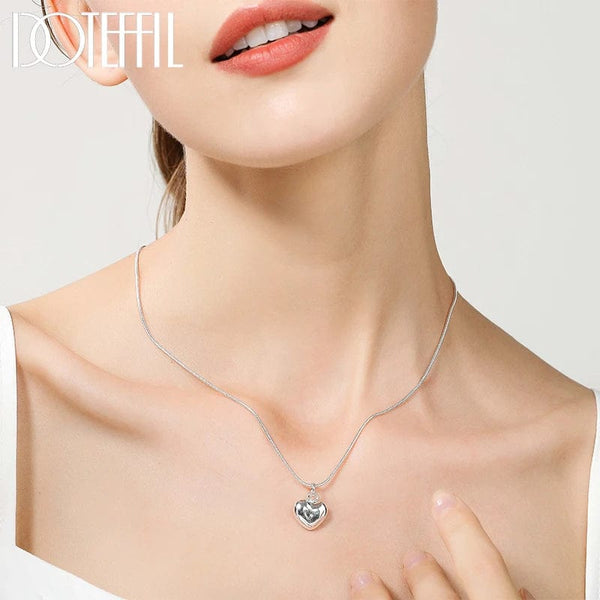 Planet Gates DOTEFFIL 925 Sterling Silver Solid Small Heart Pendant Necklace 16-30 Inch Snake Chain For Women Wedding Charm Fashion Jewelry