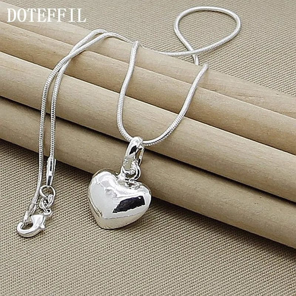 Planet Gates DOTEFFIL 925 Sterling Silver Solid Small Heart Pendant Necklace 16-30 Inch Snake Chain For Women Wedding Charm Fashion Jewelry