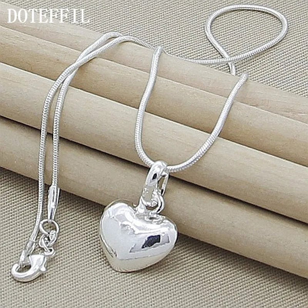 Planet Gates DOTEFFIL 925 Sterling Silver Solid Small Heart Pendant Necklace 16-30 Inch Snake Chain For Women Wedding Charm Fashion Jewelry