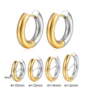 Planet Gates Double Color 4mm / 14mm Stainless Steel Hoop Earring For Men Women Simple Hip Hop Rock Gold Color Piercing Punk Chic Jewelry Korean Chunky Earrings