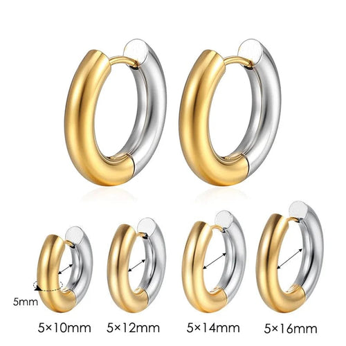 Planet Gates Double Color 5mm / 16mm Stainless Steel Hoop Earring For Men Women Simple Hip Hop Rock Gold Color Piercing Punk Chic Jewelry Korean Chunky Earrings