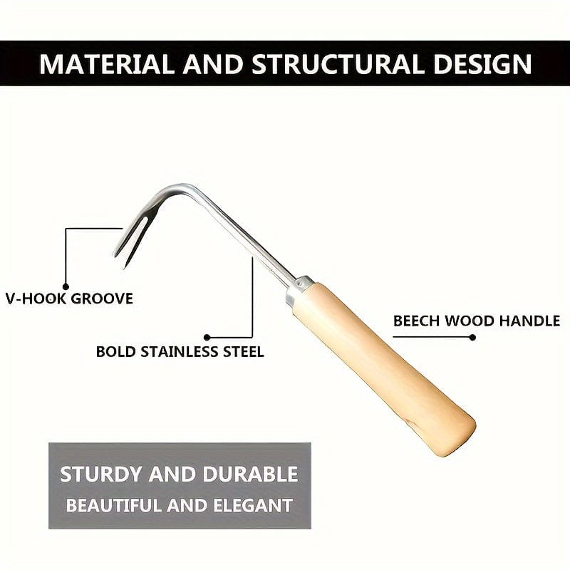 Planet Gates Double Hook Wooden Stick Handle 1pc Weeding Machine With V-shaped Weeding Tool, For Garden Weeding Tool, With Solid Wood Handle (Double Hook)