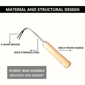 Planet Gates Double Hook Wooden Stick Handle 1pc Weeding Machine With V-shaped Weeding Tool, For Garden Weeding Tool, With Solid Wood Handle (Double Hook)