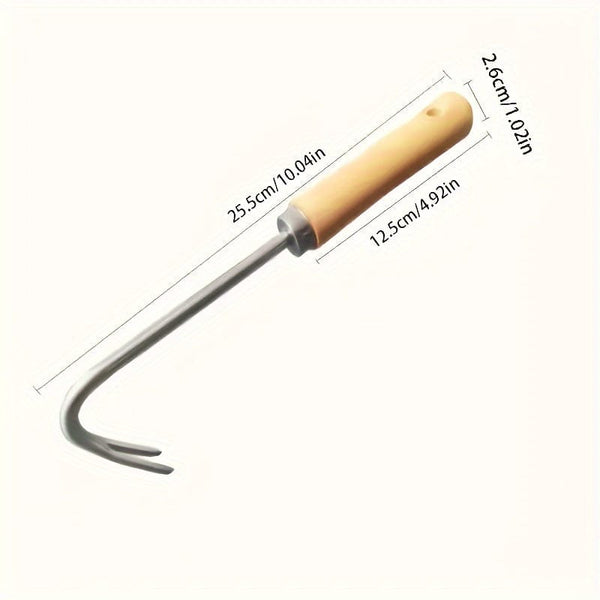 Planet Gates Double Hook Wooden Stick Handle 1pc Weeding Machine With V-shaped Weeding Tool, For Garden Weeding Tool, With Solid Wood Handle (Double Hook)