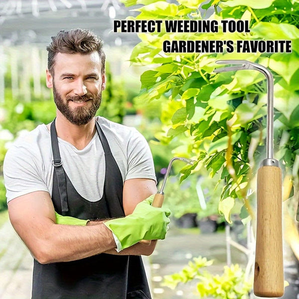 Planet Gates Double Hook Wooden Stick Handle 1pc Weeding Machine With V-shaped Weeding Tool, For Garden Weeding Tool, With Solid Wood Handle (Double Hook)