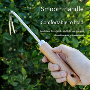 Planet Gates Double Hook Wooden Stick Handle 1pc Weeding Machine With V-shaped Weeding Tool, For Garden Weeding Tool, With Solid Wood Handle (Double Hook)