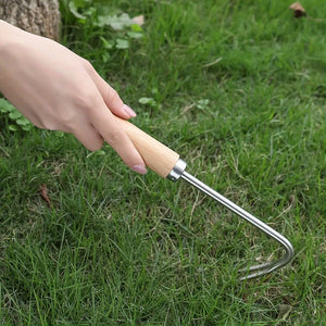 Planet Gates Double Hook Wooden Stick Handle 1pc Weeding Machine With V-shaped Weeding Tool, For Garden Weeding Tool, With Solid Wood Handle (Double Hook)