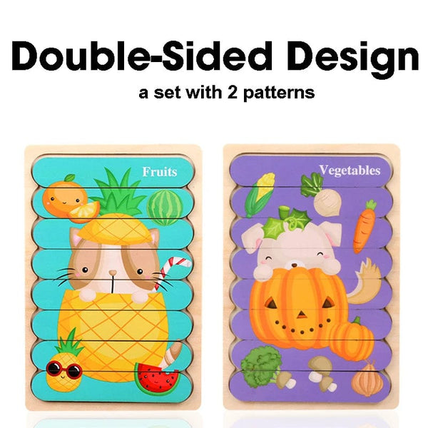 Planet Gates Double Sided Strip 3D Puzzles Baby Toy Wooden Montessori Materials Educational Toys For Children Large Bricks Kids Learning Toys