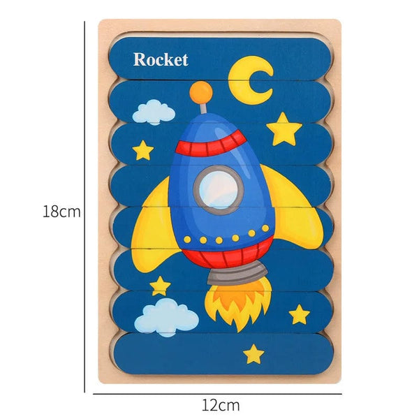 Planet Gates Double Sided Strip 3D Puzzles Baby Toy Wooden Montessori Materials Educational Toys For Children Large Bricks Kids Learning Toys