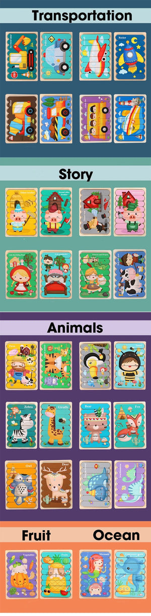 Planet Gates Double Sided Strip 3D Puzzles Baby Toy Wooden Montessori Materials Educational Toys For Children Large Bricks Kids Learning Toys