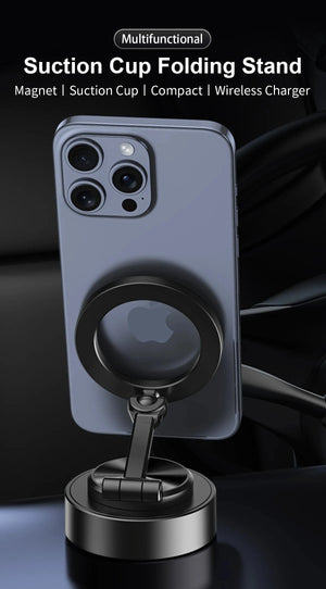 Planet Gates Double Sides Car Phone Holder Magnetic Vacuum Adsorption Bracket with Wireless Charger 360 degree Rotating Car Phone Stand