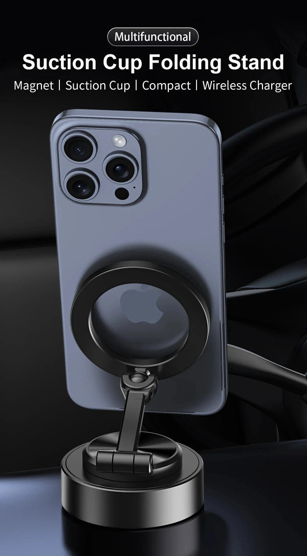 Planet Gates Double Sides Car Phone Holder Magnetic Vacuum Adsorption Bracket with Wireless Charger 360 degree Rotating Car Phone Stand