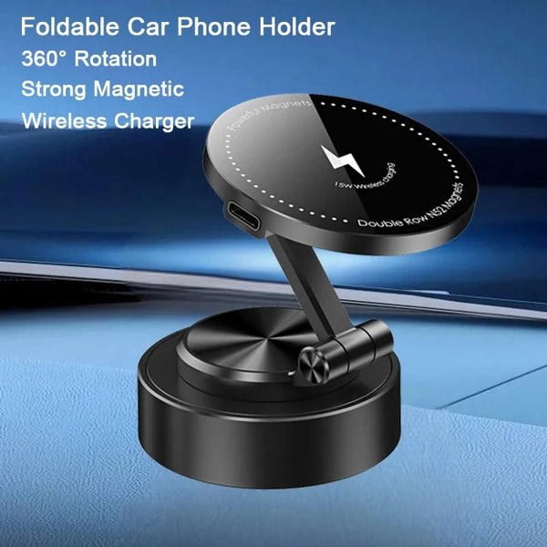 Planet Gates Double Sides Car Phone Holder Magnetic Vacuum Adsorption Bracket with Wireless Charger 360 degree Rotating Car Phone Stand