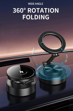 Planet Gates Double Sides Car Phone Holder Magnetic Vacuum Adsorption Bracket with Wireless Charger 360 degree Rotating Car Phone Stand
