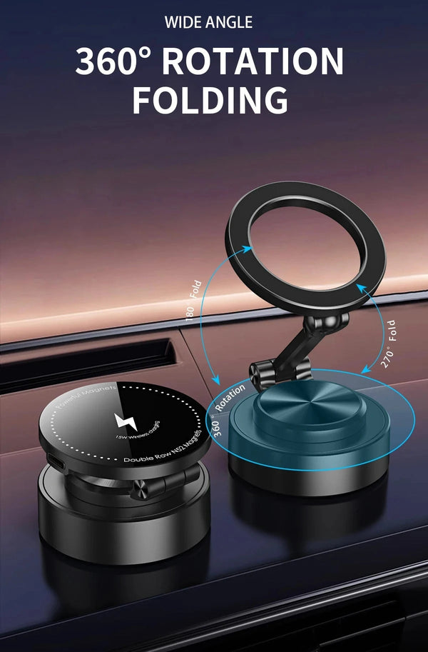 Planet Gates Double Sides Car Phone Holder Magnetic Vacuum Adsorption Bracket with Wireless Charger 360 degree Rotating Car Phone Stand