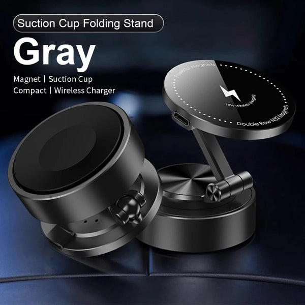 Planet Gates Double Sides Car Phone Holder Magnetic Vacuum Adsorption Bracket with Wireless Charger 360 degree Rotating Car Phone Stand