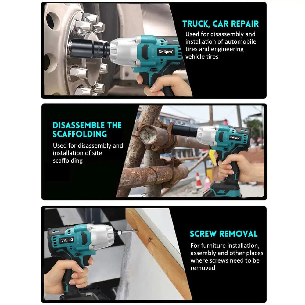 Planet Gates Drillpro New 2000N.M Brushless Cordless Electric Impact Wrench Rechargeable 1/2" Wrench Drill Power Tools for Makita 18V Battery