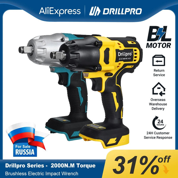 Planet Gates Drillpro New 2000N.M Brushless Cordless Electric Impact Wrench Rechargeable 1/2" Wrench Drill Power Tools for Makita 18V Battery