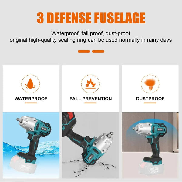 Planet Gates Drillpro New 2000N.M Brushless Cordless Electric Impact Wrench Rechargeable 1/2" Wrench Drill Power Tools for Makita 18V Battery