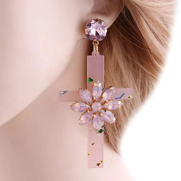 Planet Gates Drop Resin Cross Earrings Brand Crystal Big Earring Large Long Brinco Ear Accessories Oorbellen Christmas Gift jewelr