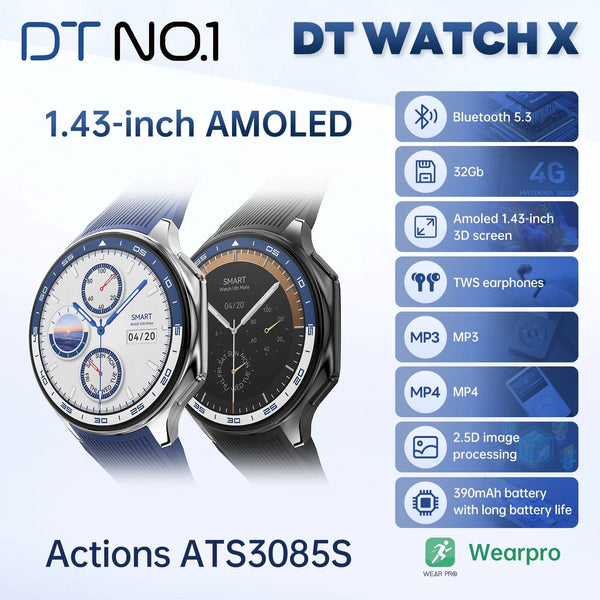 Planet Gates DT NO.1 DT Watch X smart watch 1.43" AMOLED Screen BT Call Photo Album Music Video playback record Compass DT watchx smartwatch