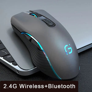 Planet Gates Dual mode grey Wireless Mouse Rechargeable Bluetooth Silent Ergonomic Computer 2400 DPI For iPad Mac Tablet Macbook Air Laptop PC Gaming Office
