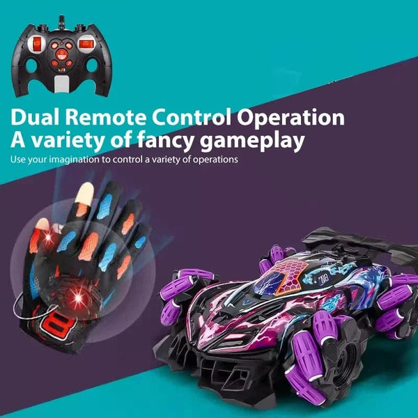 Planet Gates Dual Remote Control Drift Rc Car Led Light Music 2.4g Gloves Gesture Radio Control Spray Stunt Car 4wd Electric Children Toys