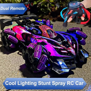 Planet Gates Dual Remote Control Drift Rc Car Led Light Music 2.4g Gloves Gesture Radio Control Spray Stunt Car 4wd Electric Children Toys