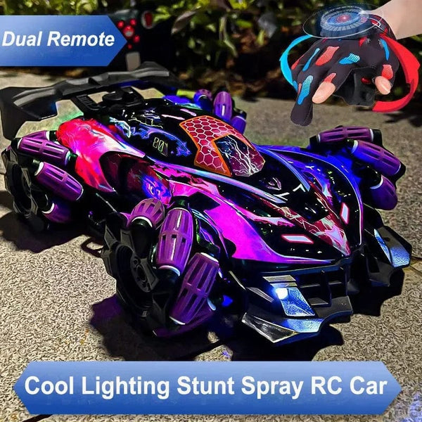 Planet Gates Dual Remote Control Drift Rc Car Led Light Music 2.4g Gloves Gesture Radio Control Spray Stunt Car 4wd Electric Children Toys