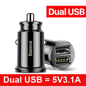 Planet Gates Dual USB Charger Baseus Dual USB Car Charger 5A Fast Charing 2 Port 12-24V Cigarette Socket Lighter Car USBC Charger for iPhone 12 Power Adapter
