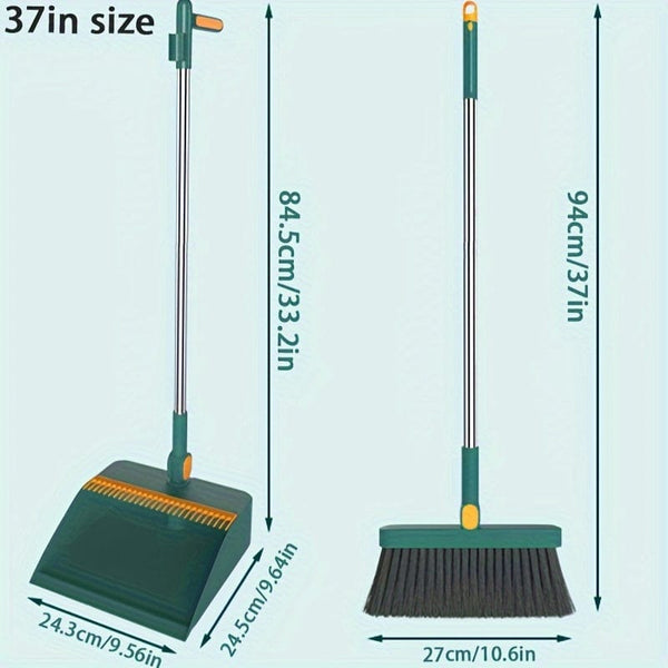 Planet Gates Durable Household Broom and Dustpan Set with Long Handle Creative Comb Tooth Design Foldable Upright Storage for Home Office School Dorm