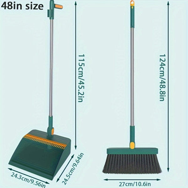 Planet Gates Durable Household Broom and Dustpan Set with Long Handle Creative Comb Tooth Design Foldable Upright Storage for Home Office School Dorm