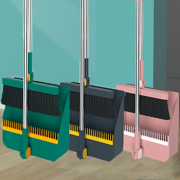 Planet Gates Durable Household Broom and Dustpan Set with Long Handle Creative Comb Tooth Design Foldable Upright Storage for Home Office School Dorm