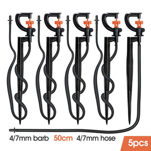 Planet Gates Dx5pcs 5pcs 360° Rotating Micro Watering Irrigation Sprinkler Sprayer with 21cm Stake 1/4" Barb Connector Lawn Farm Greenhouse Plant