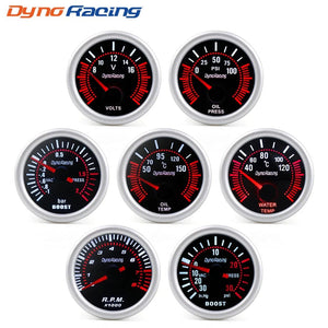Planet Gates Dynoracing 2" 52mm Smoke lens Boost gauge bar psi Vacuum Water temp Oil temp Oil press Voltmeter Fuel level Tachometer rpm gauge