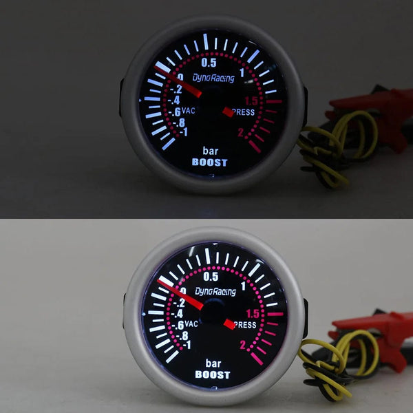 Planet Gates Dynoracing 2" 52mm Smoke lens Boost gauge bar psi Vacuum Water temp Oil temp Oil press Voltmeter Fuel level Tachometer rpm gauge