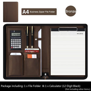 Planet Gates E Folder Calculator University A4 Leather Portfolio Folder for Document Holder Desk Organizer Man Executive Briefcase Zippered Calculator for Office