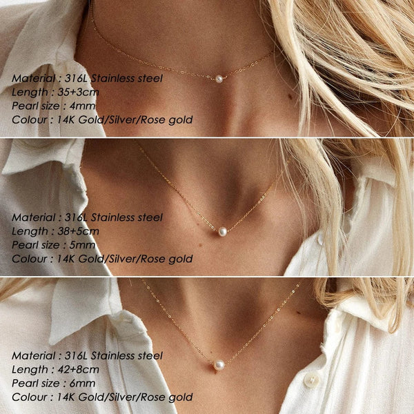 Planet Gates e-Manco Stainless Steel Choker imitated  Pearl Necklaces for Women Gold Color Layered Chain Necklace Jewelry