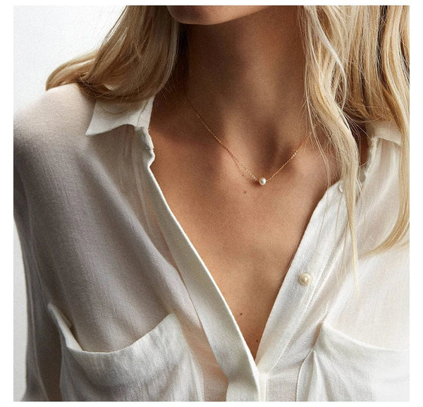 Planet Gates e-Manco Stainless Steel Choker imitated  Pearl Necklaces for Women Gold Color Layered Chain Necklace Jewelry