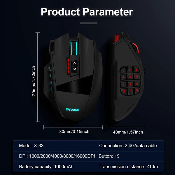 Planet Gates E-YOOSO X-33 RGB USB 2.4G Wireless Gaming Mouse 16000 DPI 16 Buttons Programmable Game Optical Mice for Computer PC Laptop