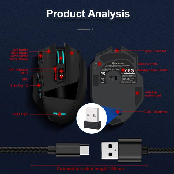 Planet Gates E-YOOSO X-33 RGB USB 2.4G Wireless Gaming Mouse 16000 DPI 16 Buttons Programmable Game Optical Mice for Computer PC Laptop