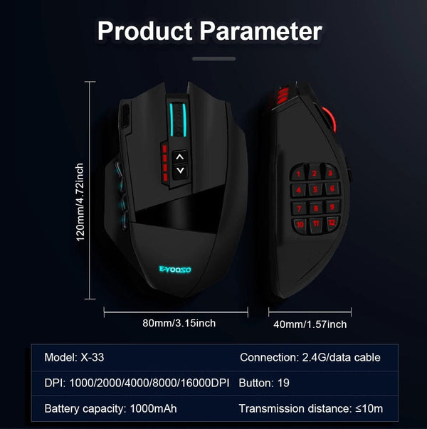 Planet Gates E-YOOSO X-33 RGB USB 2.4G Wireless Gaming Mouse 16000 DPI 16 Buttons Programmable Game Optical Mice for Computer PC Laptop