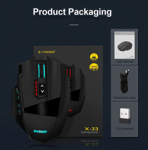 Planet Gates E-YOOSO X-33 RGB USB 2.4G Wireless Gaming Mouse 16000 DPI 16 Buttons Programmable Game Optical Mice for Computer PC Laptop