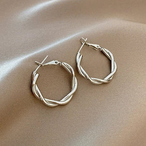 Planet Gates E1274 New Circle Twine Twists Hoop Earring for Women Simple Temperament Hyperbole Gold Color Metal Ear Jewelry Gift Aros