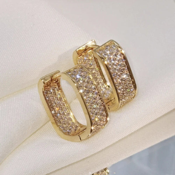 Planet Gates E1933 Huitan Korean Fashion Paved CZ Hoop Earrings for Women Metal Silver Color/Gold Color Simple Versatile Girls Earrings Hot Jewelry