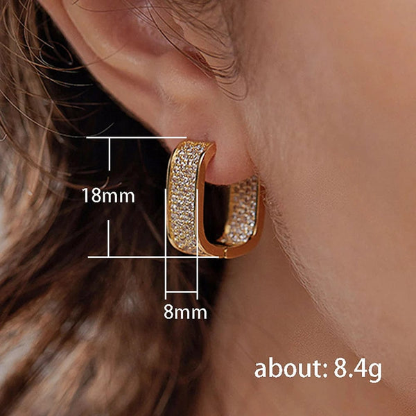 Planet Gates E1933 Huitan Korean Fashion Paved CZ Hoop Earrings for Women Metal Silver Color/Gold Color Simple Versatile Girls Earrings Hot Jewelry