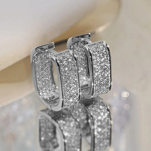 Planet Gates E1933 Huitan Korean Fashion Paved CZ Hoop Earrings for Women Metal Silver Color/Gold Color Simple Versatile Girls Earrings Hot Jewelry