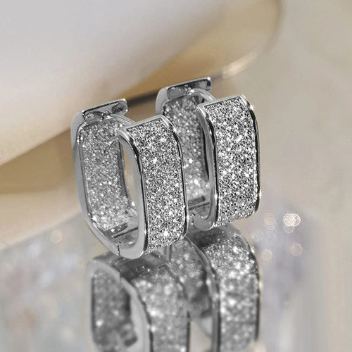 Planet Gates E1933 Huitan Korean Fashion Paved CZ Hoop Earrings for Women Metal Silver Color/Gold Color Simple Versatile Girls Earrings Hot Jewelry