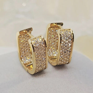 Planet Gates E1933 Huitan Korean Fashion Paved CZ Hoop Earrings for Women Metal Silver Color/Gold Color Simple Versatile Girls Earrings Hot Jewelry