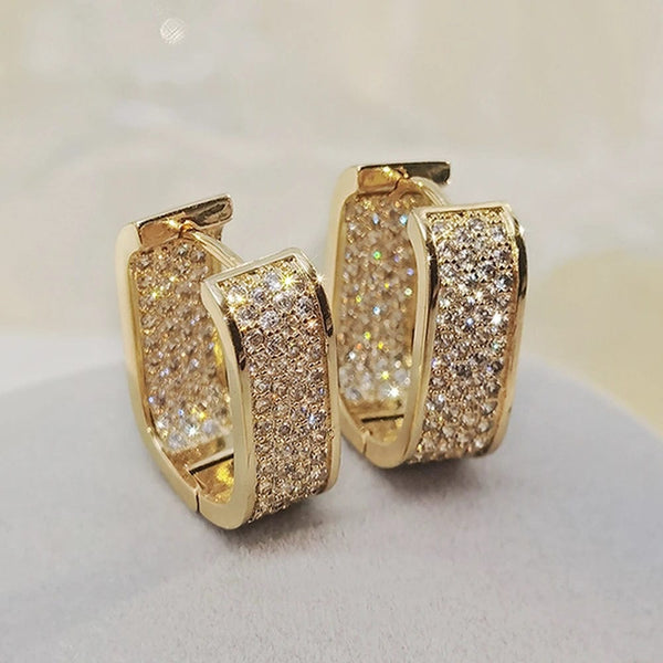 Planet Gates E1933 Huitan Korean Fashion Paved CZ Hoop Earrings for Women Metal Silver Color/Gold Color Simple Versatile Girls Earrings Hot Jewelry